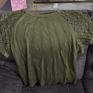 Olive Green Crochet Sleeve Women's Top